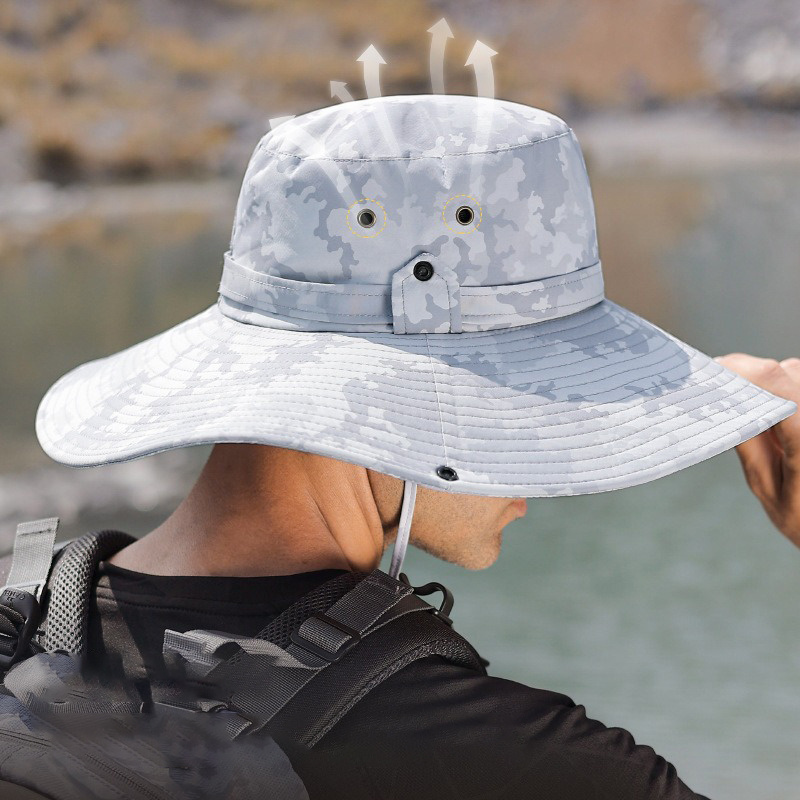 Outdoor Breathable Men Nylon Bucket Hat Sunscreen Waterproof Character Wide Brim Boonie Hat