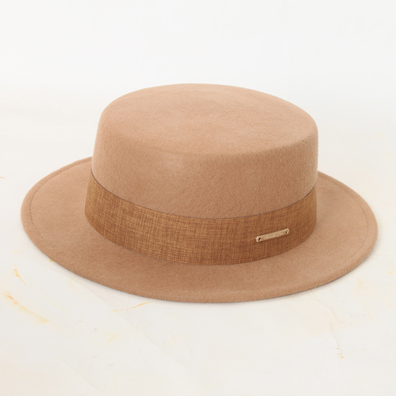 2024 Classic Design Men Women Solid Color Plain Boaters Hat Wool Formal Felt Wide Brim Flat Top Fedora Hat