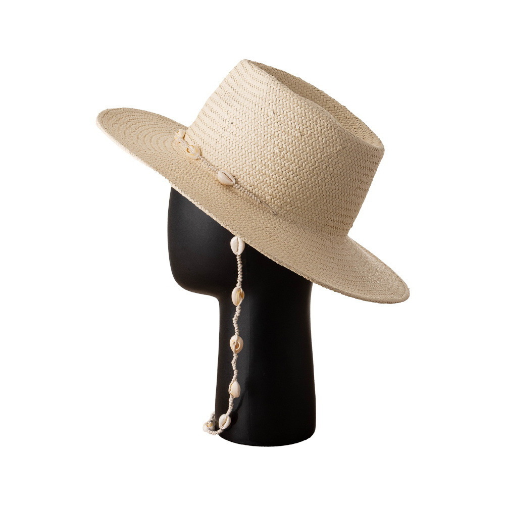 New Designer Fashion Wholesale Summer Spring French Papyrus Hat Custom Sun-proof Straw Beach Hat With Shell Rope