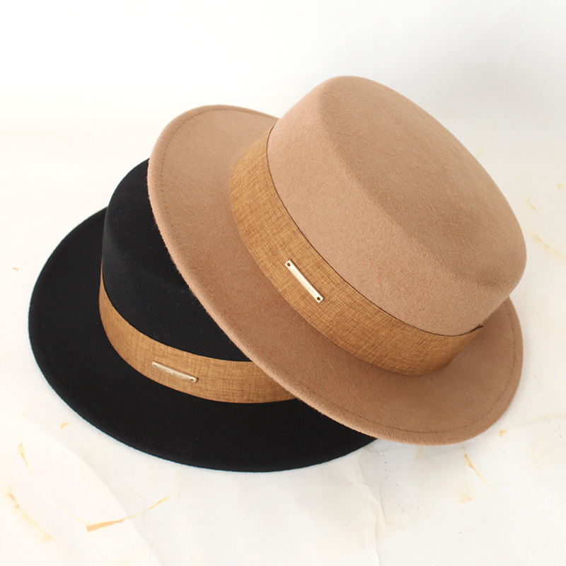 2024 Classic Design Men Women Solid Color Plain Boaters Hat Wool Formal Felt Wide Brim Flat Top Fedora Hat