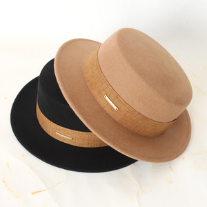 2024 Classic Wool Felt Fedora Hats Solid Color  Hat Wool Formal Felt Wide Brim Flat Top Fedora Hat