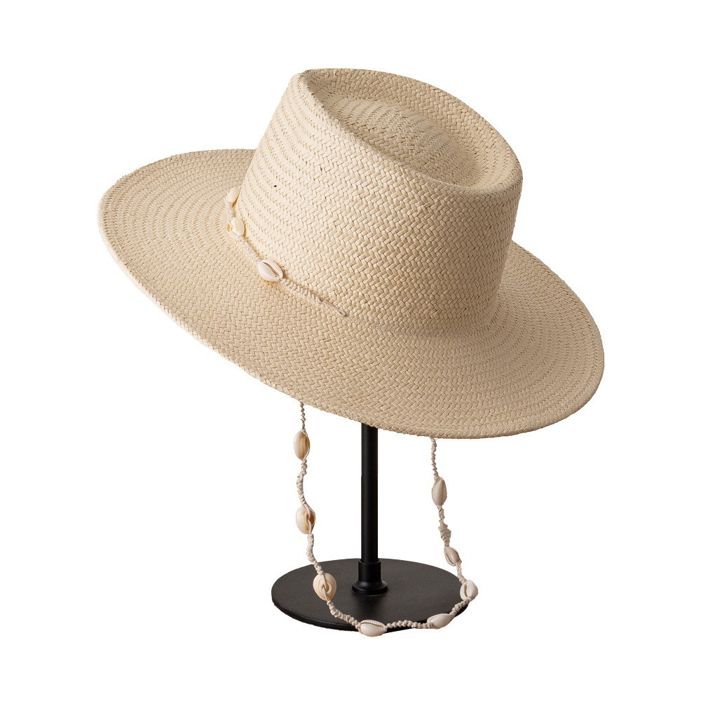 New Designer Fashion Wholesale Summer Spring French Papyrus Hat Custom Sun-proof Straw Beach Hat With Shell Rope