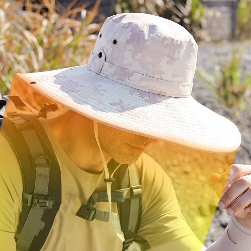 Outdoor Breathable Men Nylon Bucket Hat Sunscreen Waterproof Character Wide Brim Boonie Hat