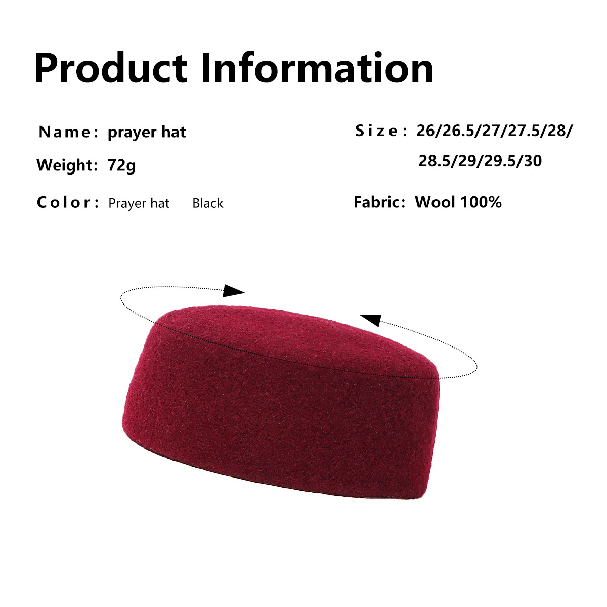 multiple Arabia  unisex pure wool felt muslim Men's woolen hat islamic prayers hats