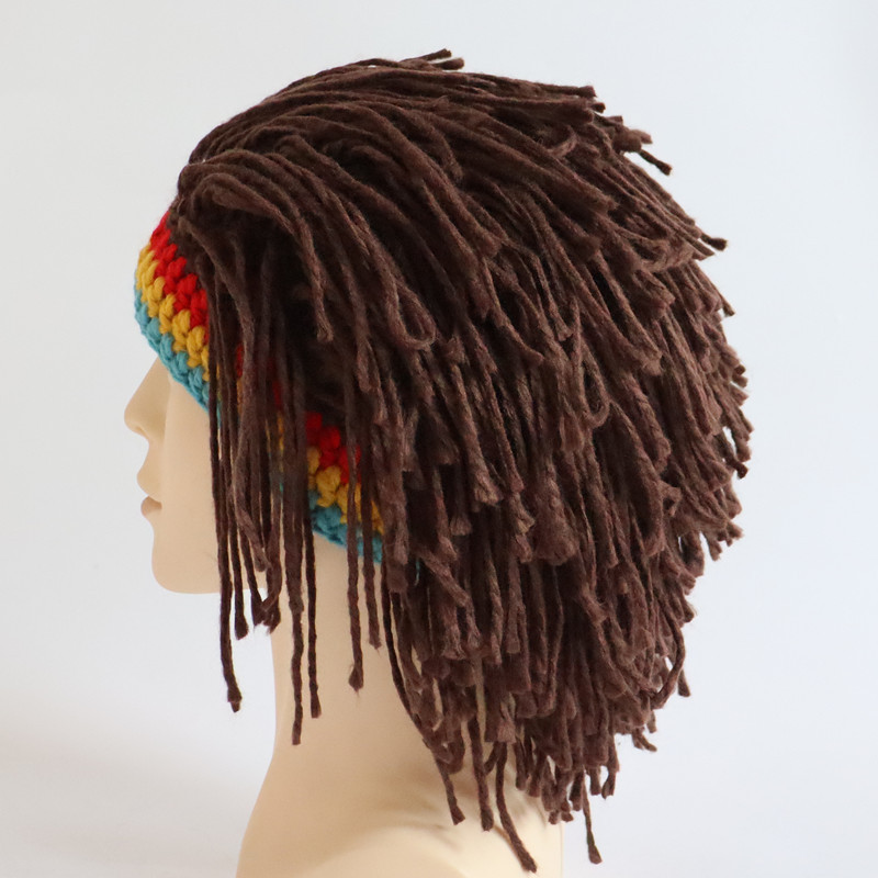 New Designed Decoration Adult Halloween Cosplay Funny Creative Handmade Hat Wig Bearded Hat Handmade Rasta Knitted Party Hat