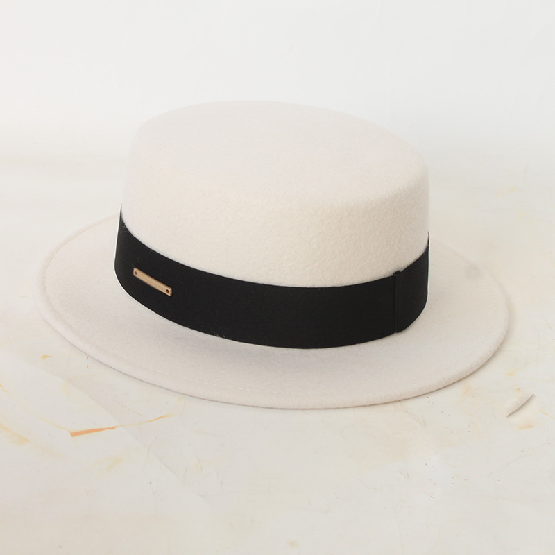 2024 Classic Design Men Women Solid Color Plain Boaters Hat Wool Formal Felt Wide Brim Flat Top Fedora Hat