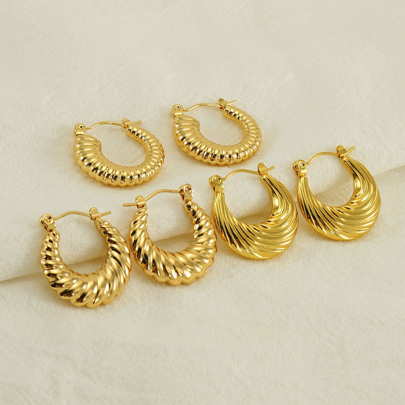 Vintage Earrings 18k Gold Plated Round Shaped Earrings Stainless Steel Fine Jewelry Earrings for Women