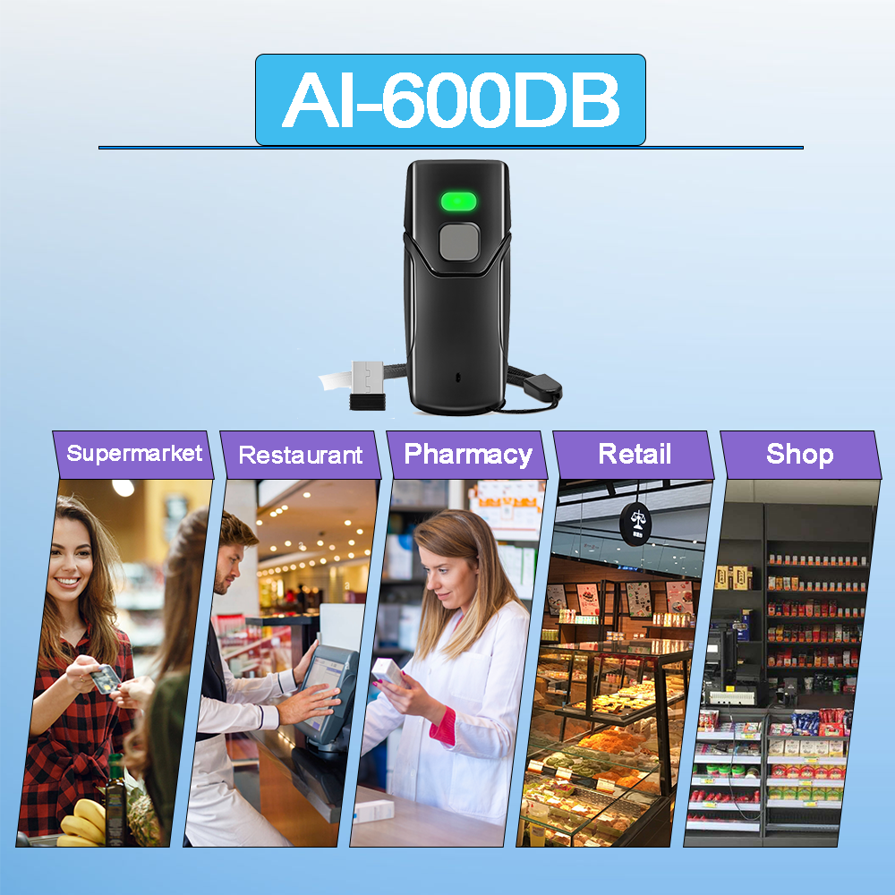 Wireless 2D Barcode Scanner Bluetooths Mini Scanner Portable QR Code Reader Easy to Use Wireless for Warehouse