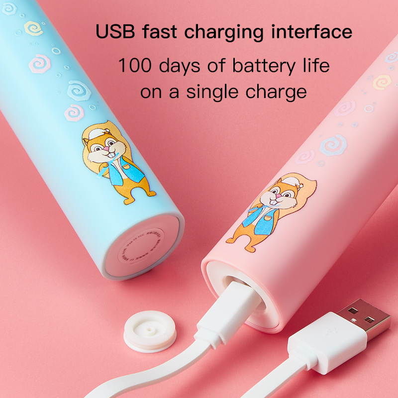 OEM Mini Kids cartoon rechargeable  Vibrating Automatic Soft Bristle Cute Baby Children Sonic Electric Toothbrush