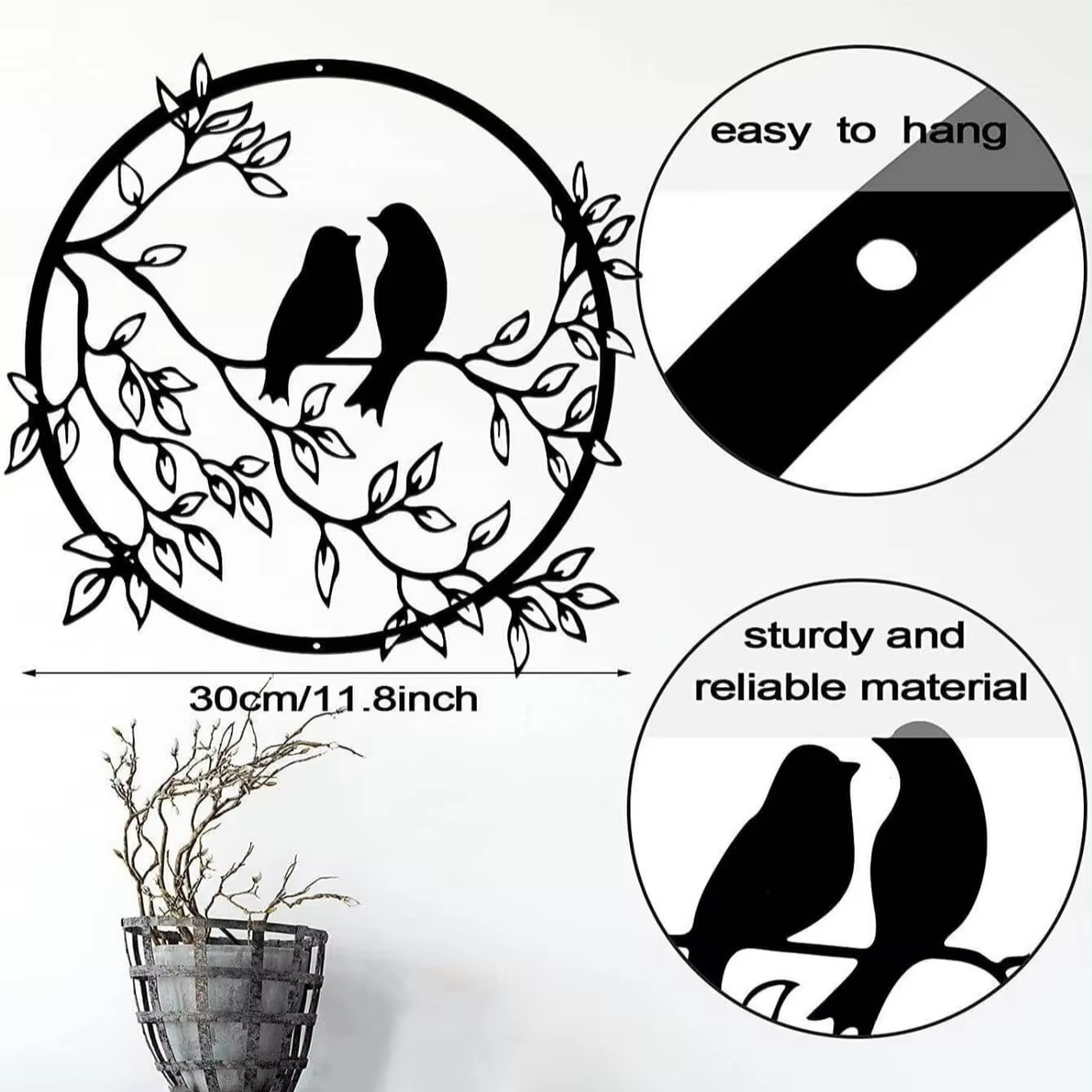 Hot Selling Metal Love Bird Silhouette 3D Painting Art Circular Iron Hanging Wall Decorations for Home Ornamentation