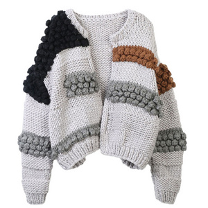 2024  Ladies Top Selling Clothing  Products Women's Crochet Cardigan Sweater Pullover With Spliced Knitting Custom Sweater