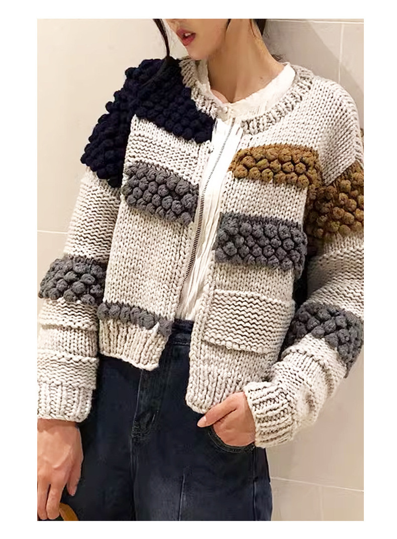 2024  Ladies Top Selling Clothing  Products Women's Crochet Cardigan Sweater Pullover With Spliced Knitting Custom Sweater