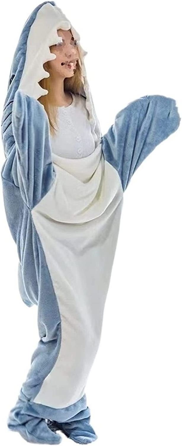 Aiyisha New Cozy Fluffy Fleece Onesie Wearable Full Size Shark Hoodie Blanket For Kids Adults