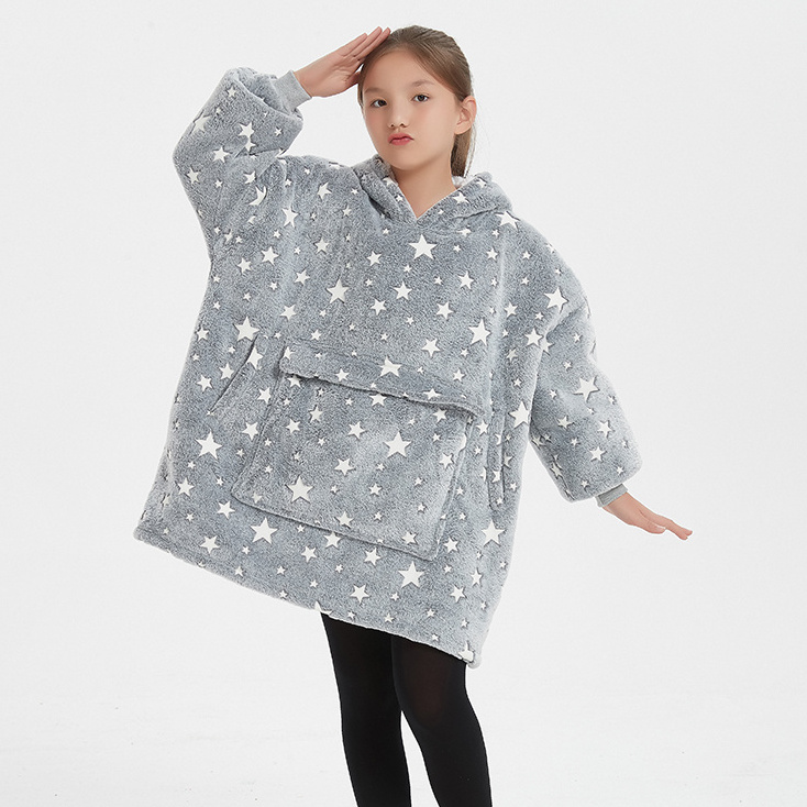 Hooded Blanket Kids Boys Girls Toddlers Sweatshirt Pockets Blanket Hoodie Gifts Glow in The Dark Stars Cute Wearable Blanket