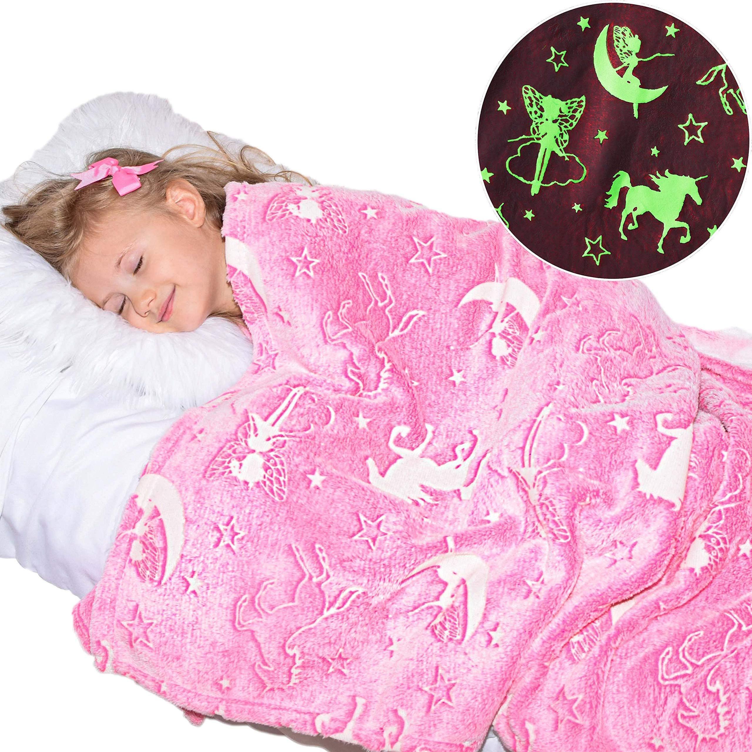 Blanket Glow in The Dark Luminous Fairy Soft Plush Pink Fantasy Star Throws Blanket for Kids