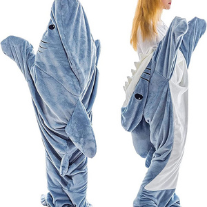 Aiyisha New Cozy Fluffy Fleece Onesie Wearable Full Size Shark Hoodie Blanket For Kids Adults