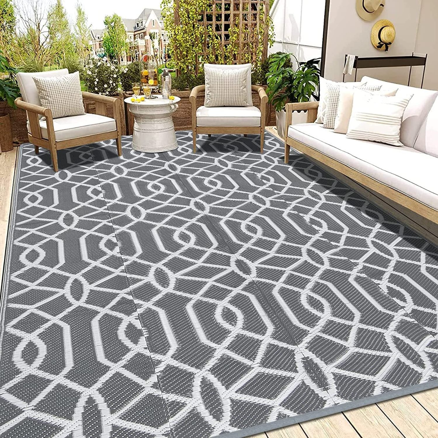 Outdoor Rug 4 x 6 ft for Patios Waterproof RV Camping Mat Reversible Plastic Straw Carpet for Balcony Pool Beach and Apartment