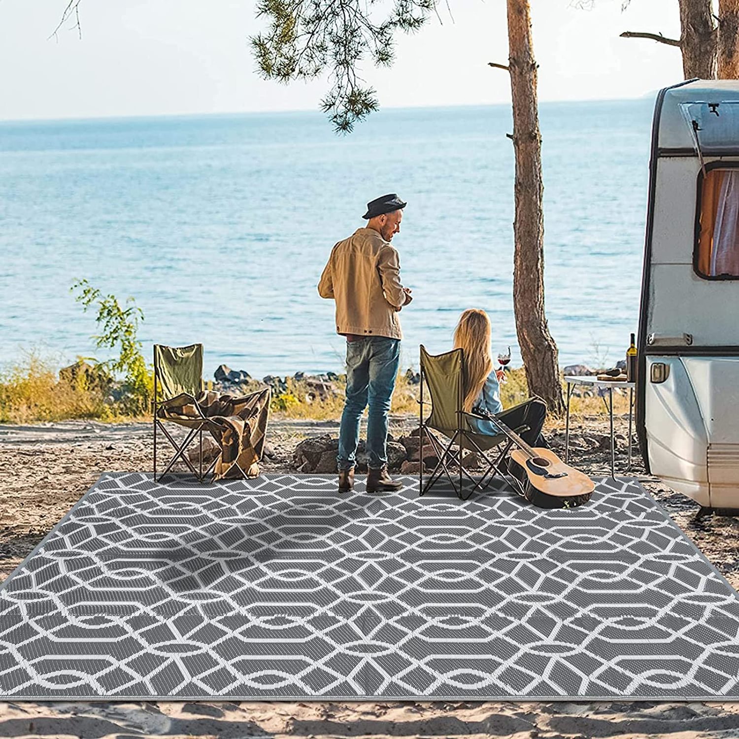 Outdoor Rug 4 x 6 ft for Patios Waterproof RV Camping Mat Reversible Plastic Straw Carpet for Balcony Pool Beach and Apartment