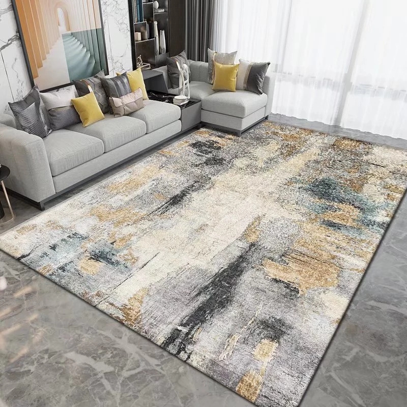 Factory Sale Home Carpets Rugs Living Room Modern Turkish Rug Machine Made Luxury Grey And Golden Abstract Custom Rugs