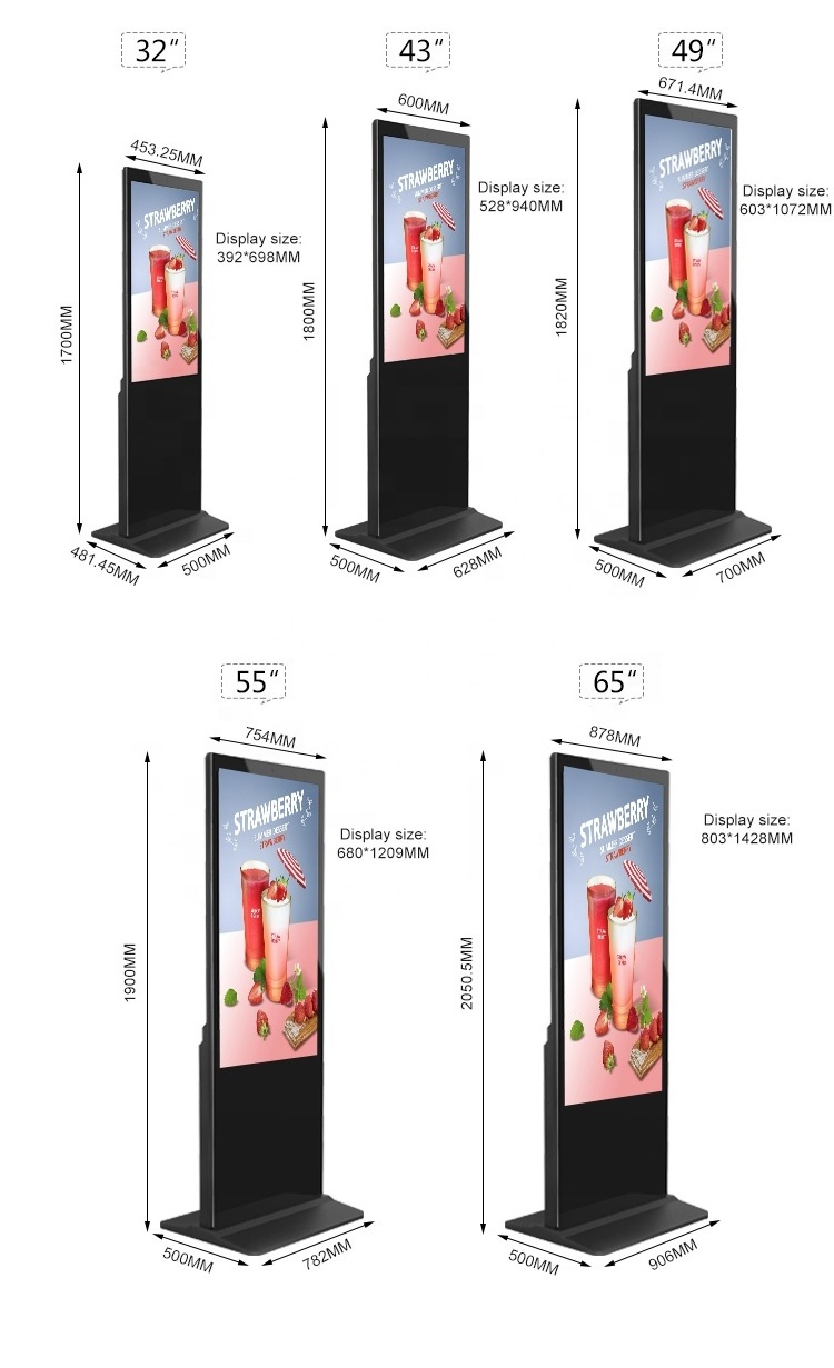 Floor Standing Indoor 43 Inch LCD Advertising Display Touch Interactive Screens AD Kiosk Stand Alone Digital Advertising Machine