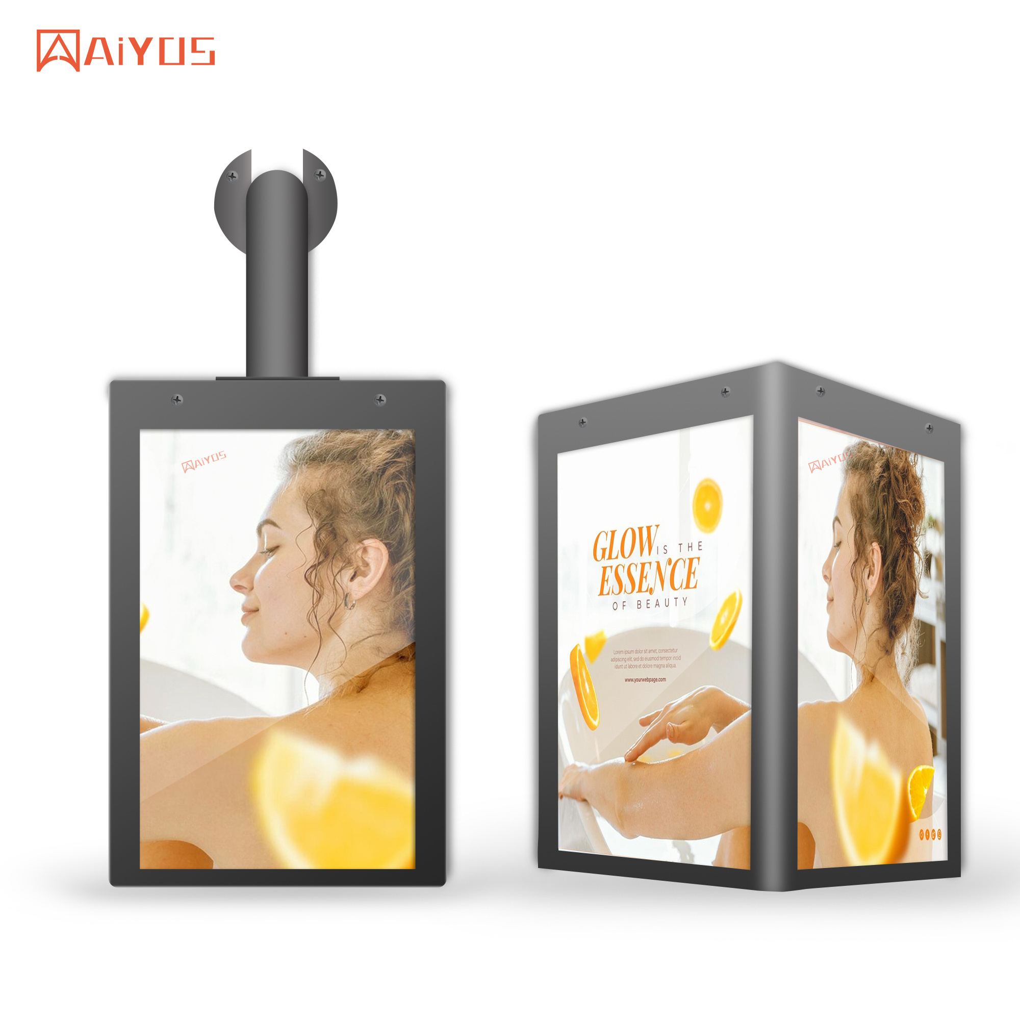 Aiyos 2022 New Design High Brightness Digital Lanterns LCD Box with 1000nit 4 Side Screens Display Videos Pictures