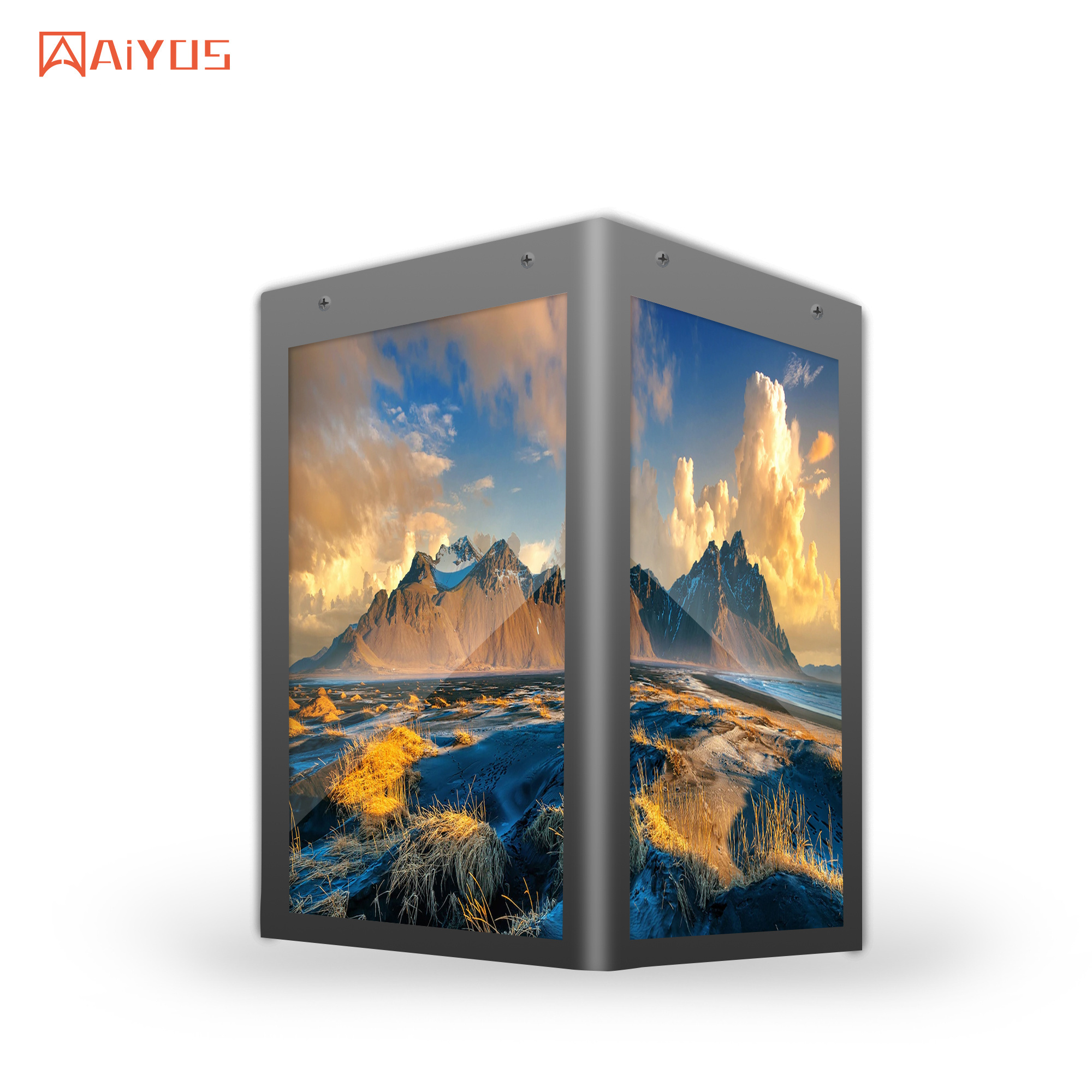 Aiyos 2022 New Design High Brightness Digital Lanterns LCD Box with 1000nit 4 Side Screens Display Videos Pictures