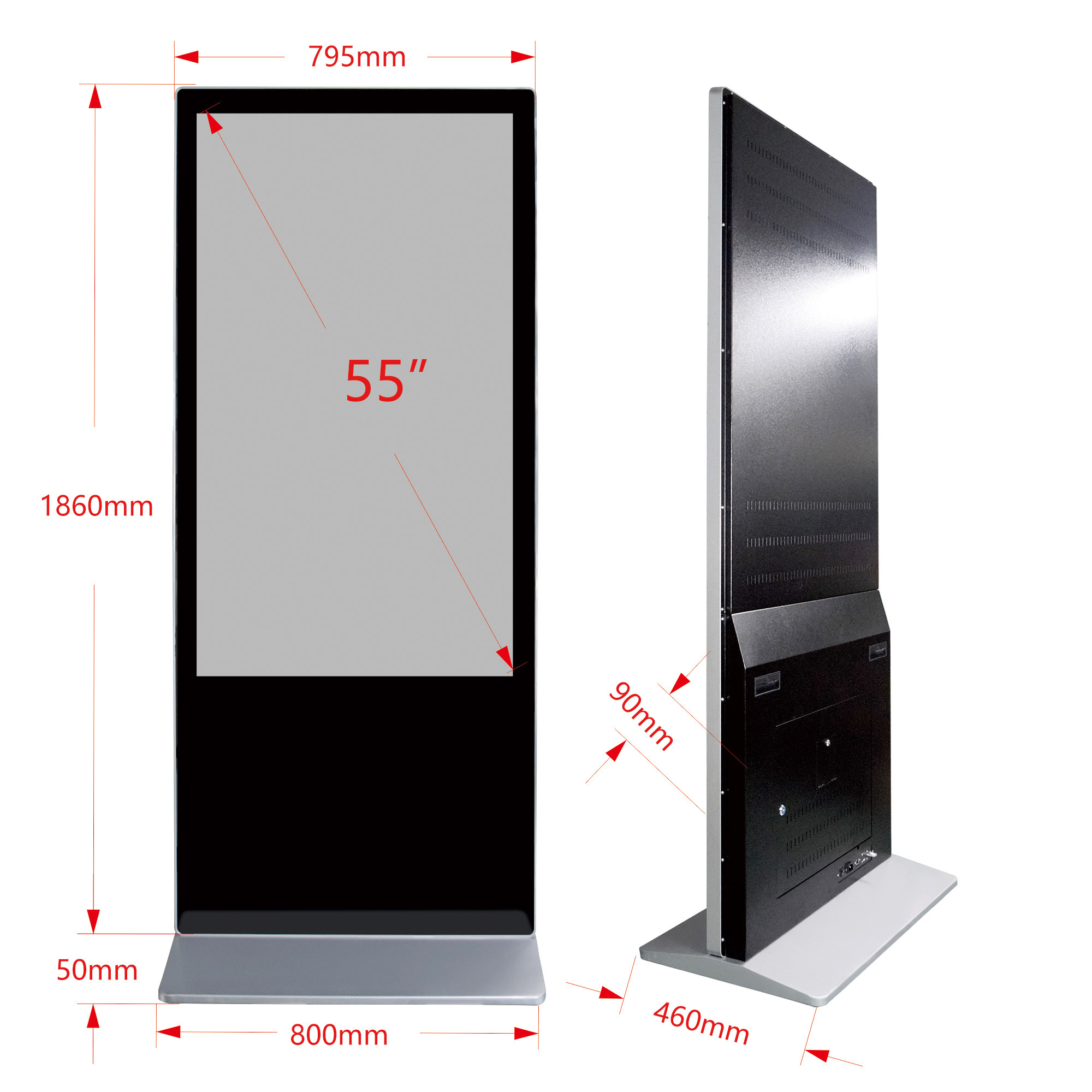 Aiyos 55 Inch Floor Stand LCD Display Touch Screen Indoor Android Advertising Display TV Digital Signage Totem Kiosk