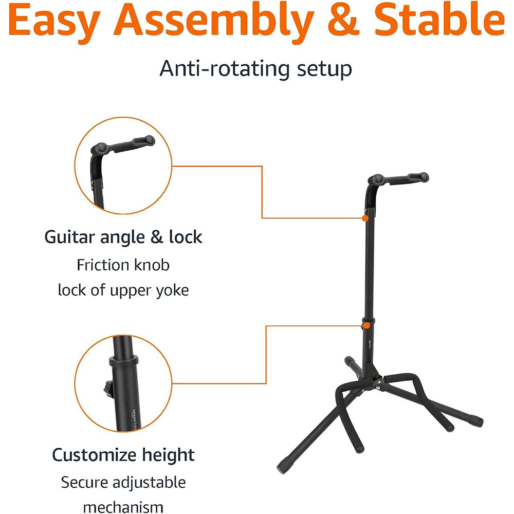 Factory Wholesale Black Tripod Support Adjustable Foldable Acoustic Classic Electric Guitar Bass Banjo Stand Support