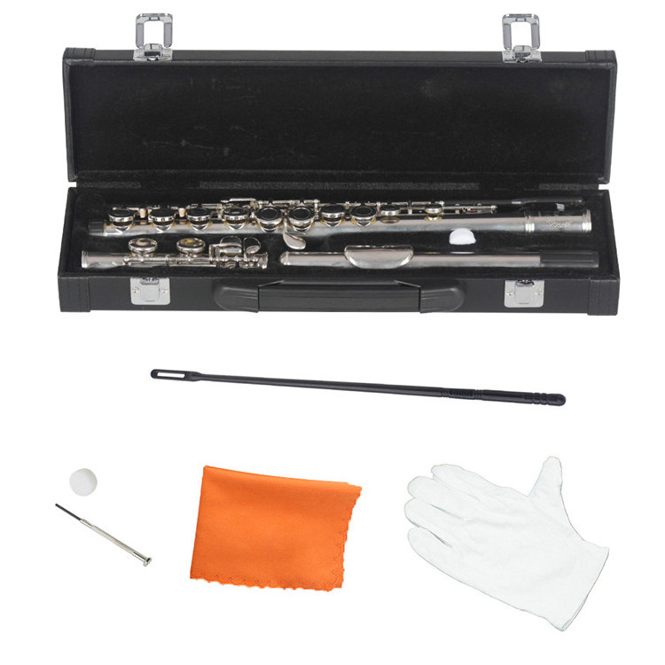 China Factory Direct Sale High Quality MBAT 16 Hole Or C Tone Silver Flute With Leather Box