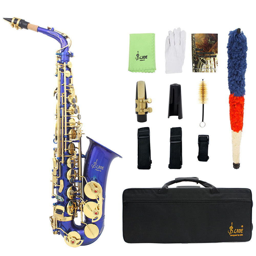 Hot sale SLADE Eb brass accesorios para blue red black decorative coloured alto saxophone with case