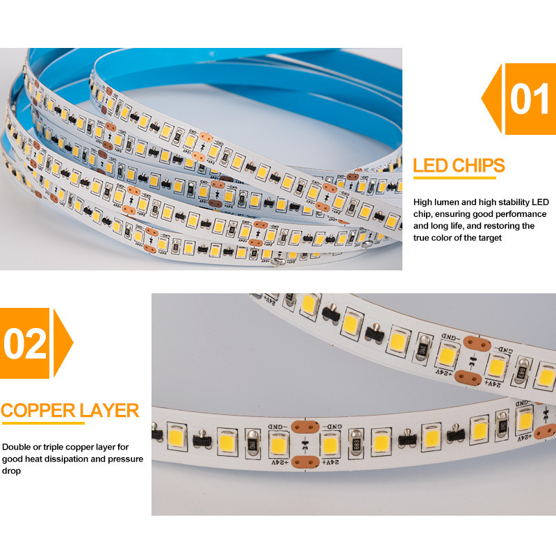 High brightness multi color led white strip light flexible 24V 2835 120LED 20M  IC design 10mm  IP20 ceiling led light strip