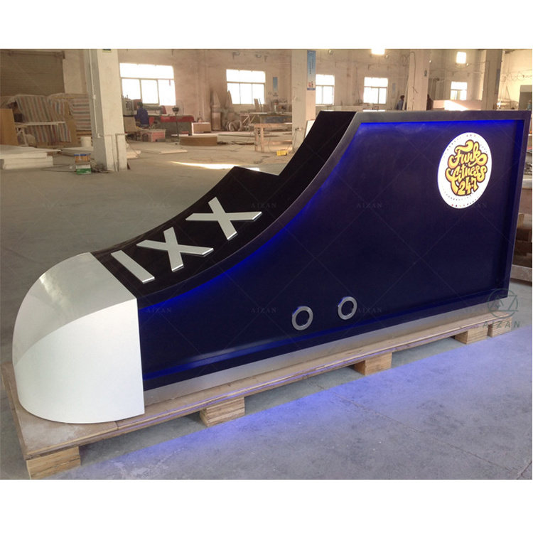 blue reception desk custom made cash counter shoe shaped front desk reception desk for sale