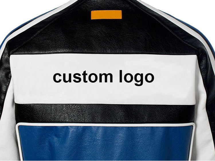 Custom design blue color retro classic leather motorcycle jacket oem logo patch leather nascar racing jacket for women