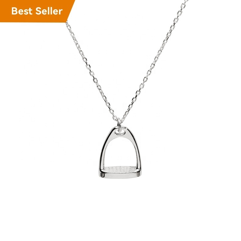 Custom 925 Sterling Silver Equestrian Jewelry 18K  Gold Plated  Rhodium Horse Stirrup Pendant Necklace For Women Men Gift