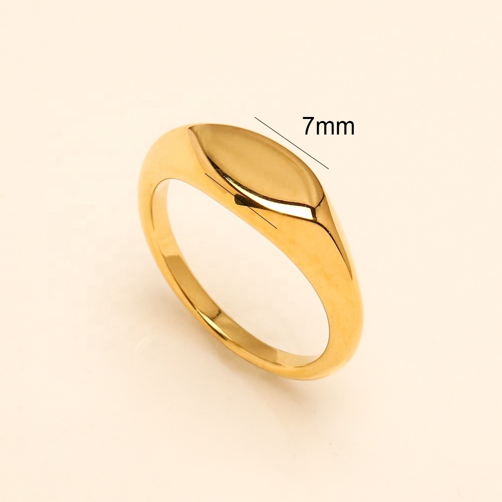 Custom Engraved Logo 7mm Stainless Steel 18K PVD Gold Plated Polished Blank Fashion Jewelry Simple Stamping Oval Signet Ring