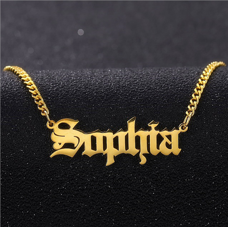 Aizhilin cadena cubana Personalized Custom Name  Gold Plated Stainless Steel Jewelry Cuban Chain Nameplate Pendant Necklace