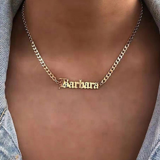 Aizhilin cadena cubana Personalized Custom Name  Gold Plated Stainless Steel Jewelry Cuban Chain Nameplate Pendant Necklace