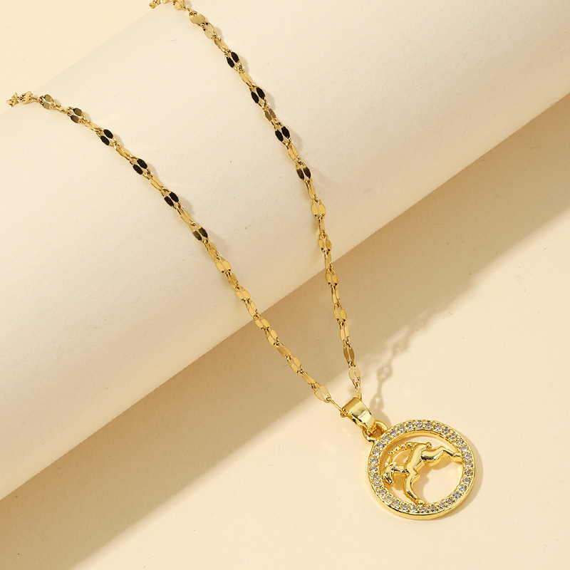 AZL Wholesale Couple Stainless Steel round zodiac sign Pendant Necklace stainless steel jewelry gold filled zodiac necklace