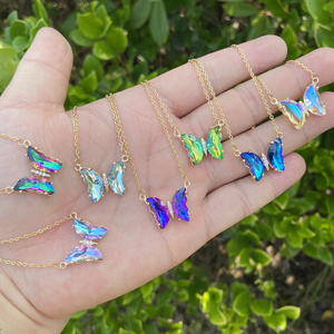 cross-border jewelry multi-color gradient butterfly necklace fashion temperament clavicle chain zircon stainless steel necklace