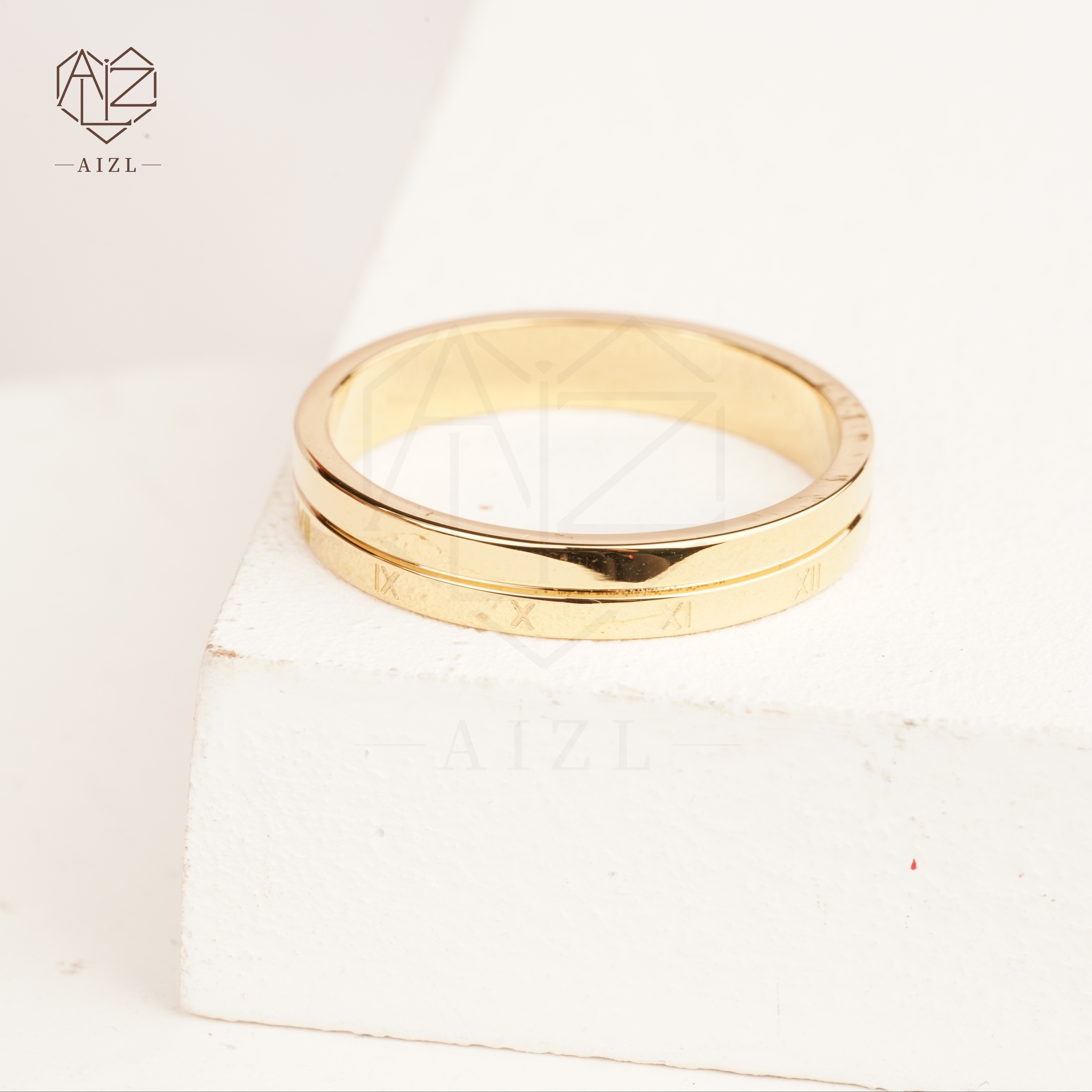 AIZL Non Tarnish Free Stainless Steel Jewelry Wholesale 18K Gold Plated Double Row Smooth Dome Rings