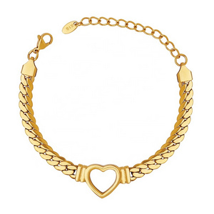 AIZL Wholesale Vogue Jewelry Stainless Steel Heart Bracelet Cuban Chain Hollow Love Heart Bracelet for Girls