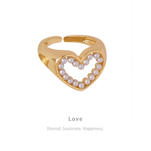 AIZL Love Energy Jewelry Heart Shape Man Made Pearls Ring Stainless Steel 18k Gold Plating Heart Ring