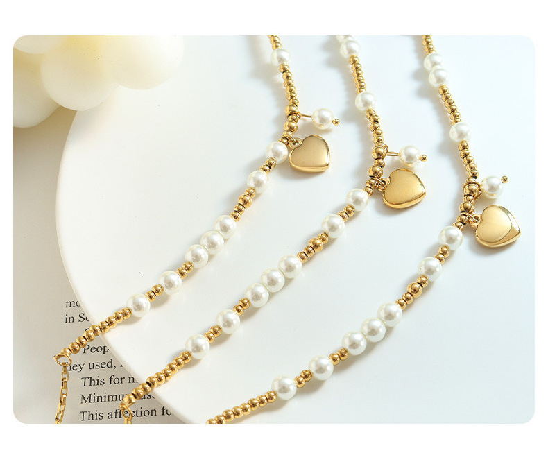 AIZL handmade beaded pearl imitation titanium steel gold plated love pendant necklace female fashion commuter clavicle chain