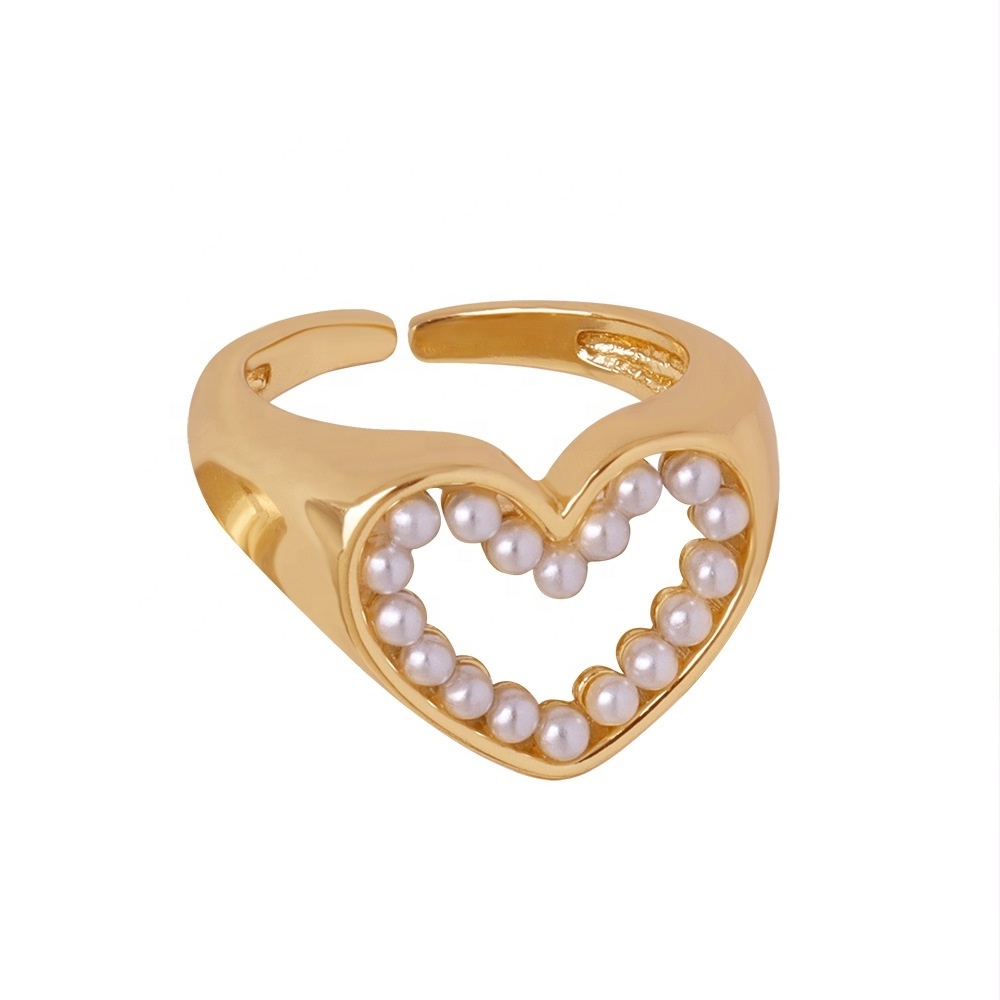 AIZL Love Energy Jewelry Heart Shape Man Made Pearls Ring Stainless Steel 18k Gold Plating Heart Ring