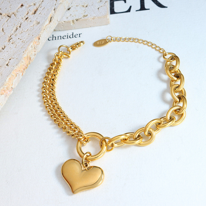 AIZL Gold Heart Bracelet fine jewelry bracelets bangles joyeria gold plated stainless steel jewelry