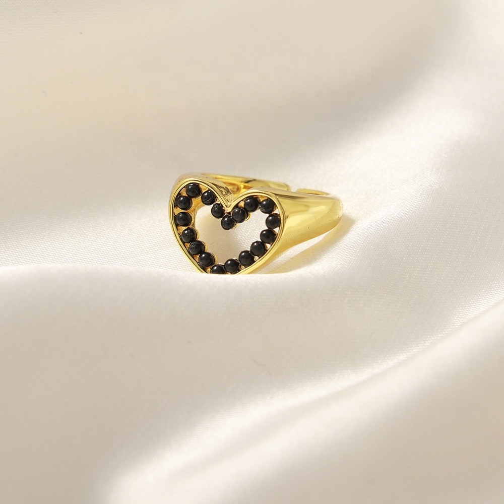 AIZL Love Energy Jewelry Heart Shape Man Made Pearls Ring Stainless Steel 18k Gold Plating Heart Ring