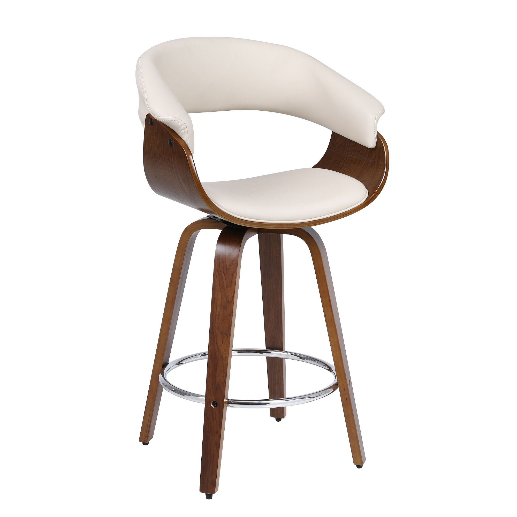 Luxurious Walnut Veneer Plywood 360 degree Swivel Bar Stool