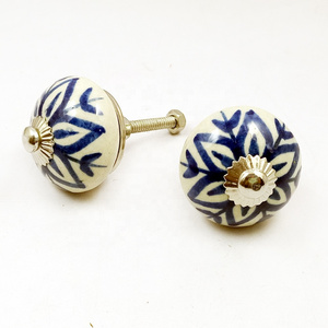 Wholesale Ceramic Vintage Knobs Blue painted Design Cabinet Pulls Round Decorative Drawer Knob