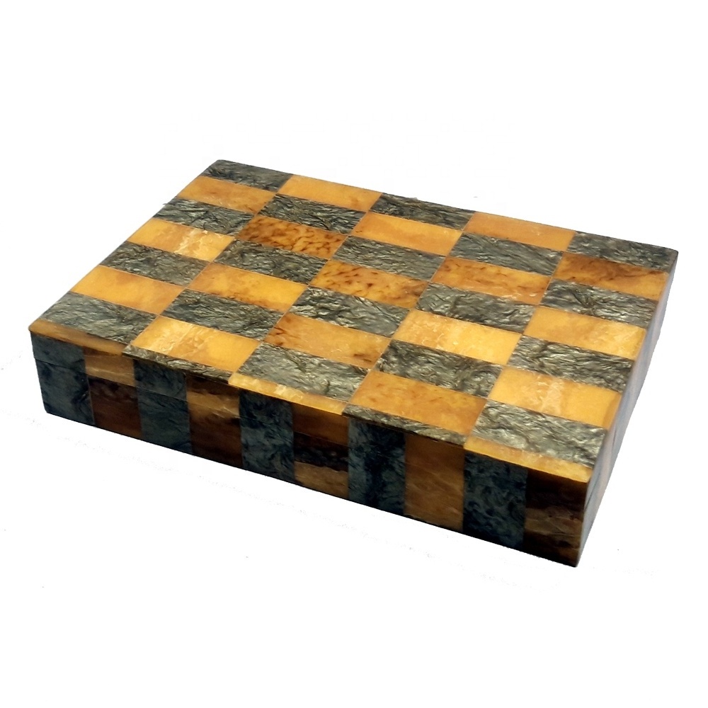 High Quality Decorative Resin Square Chips Inlay Storage Box Mother of Pearl Box Customized Indian Handicrafts Items Jewelry Box