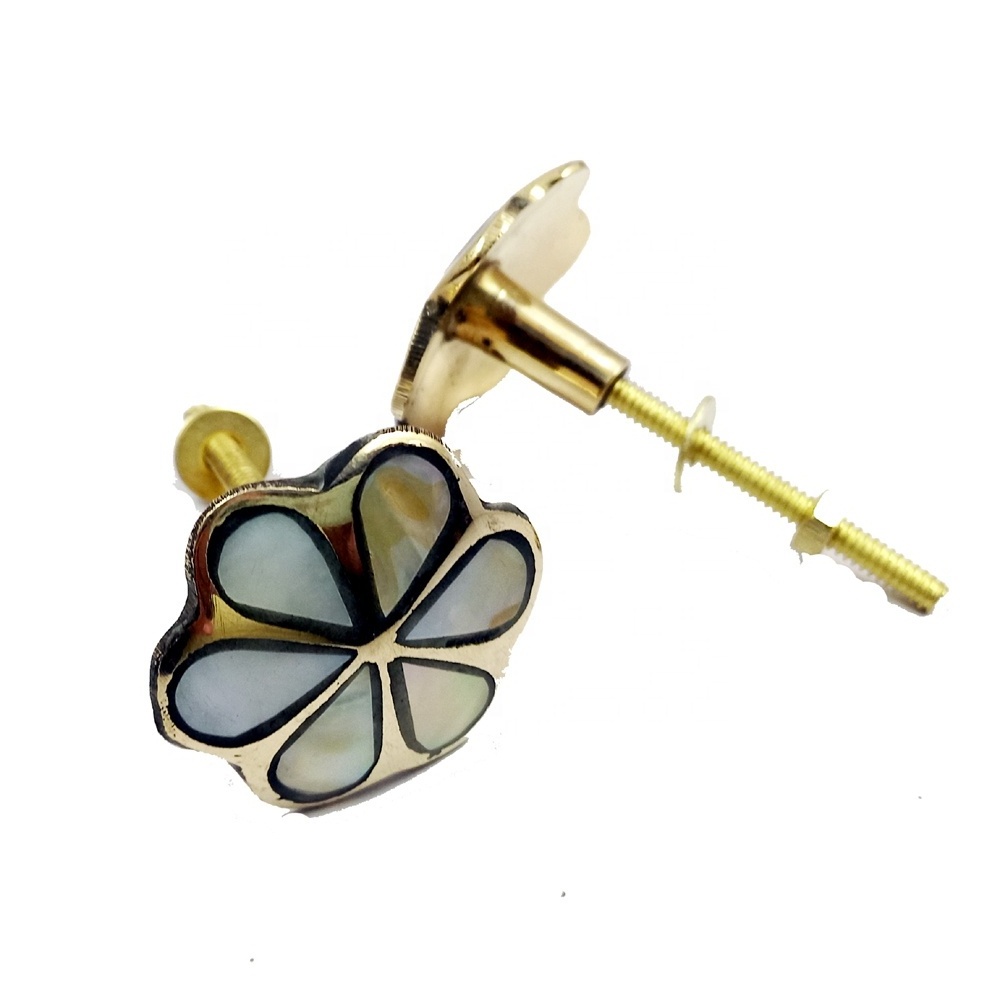 Solid Brass Mother of Pearl Inlay Cupboard Handle Cabinet Door Knob Drawer Pull Mother of Pearl & Brass Gold and Ivory Door Knob